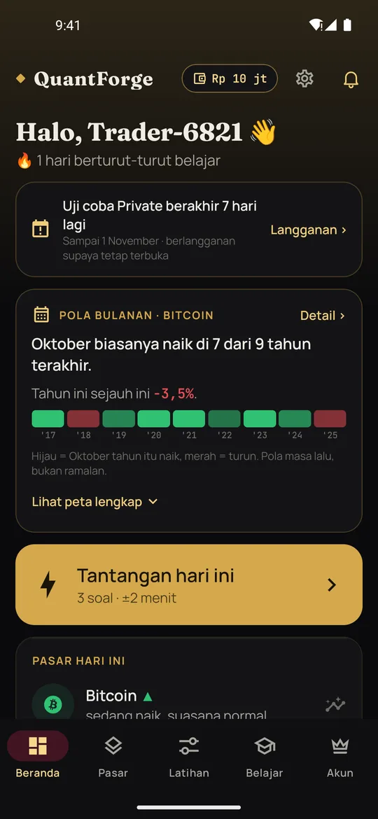 Beranda aplikasi QuantForge