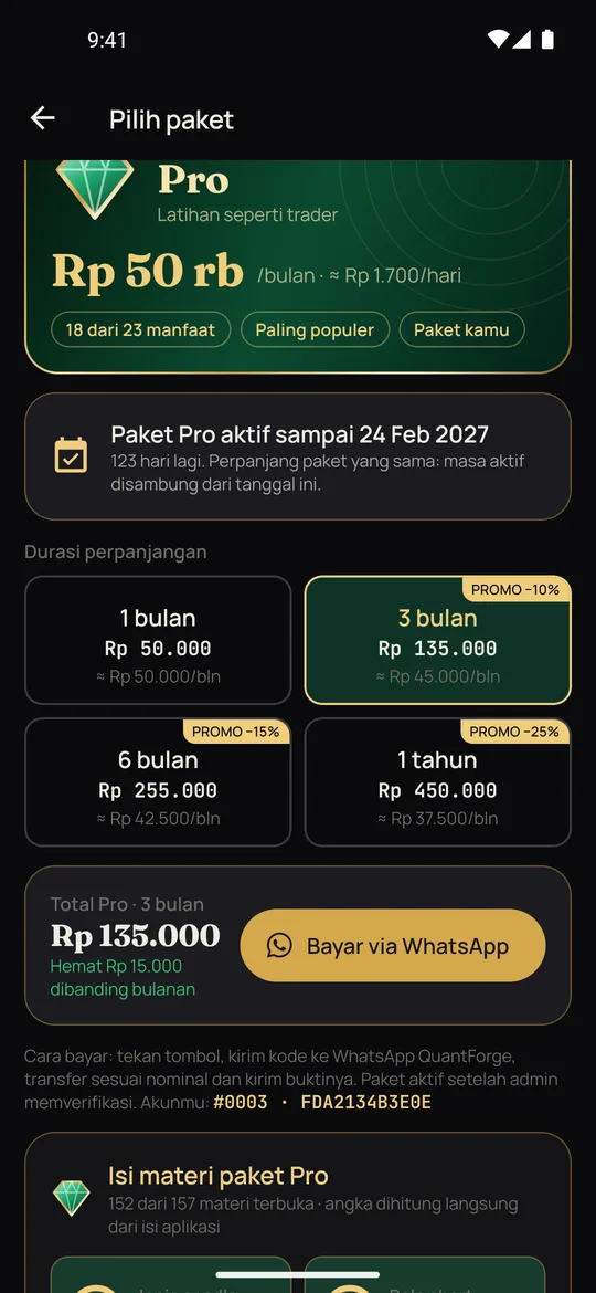 Pilih durasi, lihat total